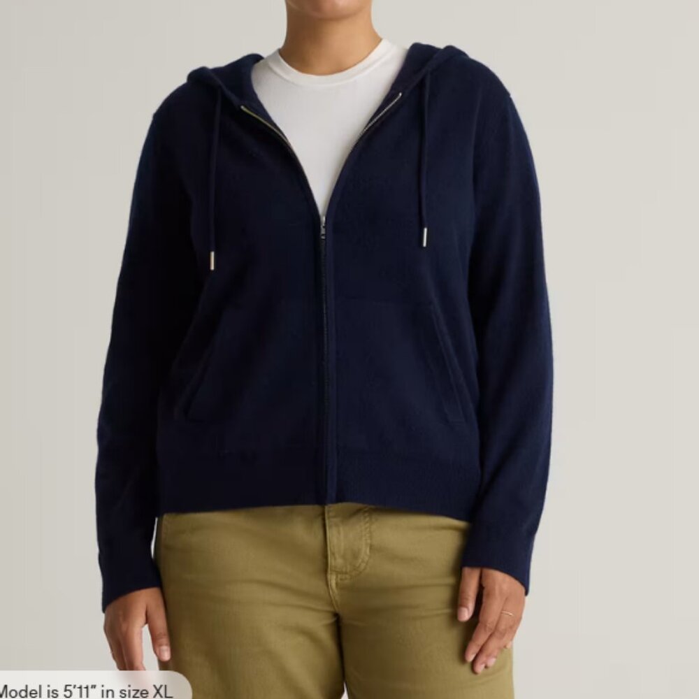 Quince Mongolian Cashmere Full-Zip Hoodie L Navy NWT